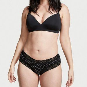 New VICTORIA'S SECRET Lace Waist Cotton Cheeky Panty Mini Dots size Large